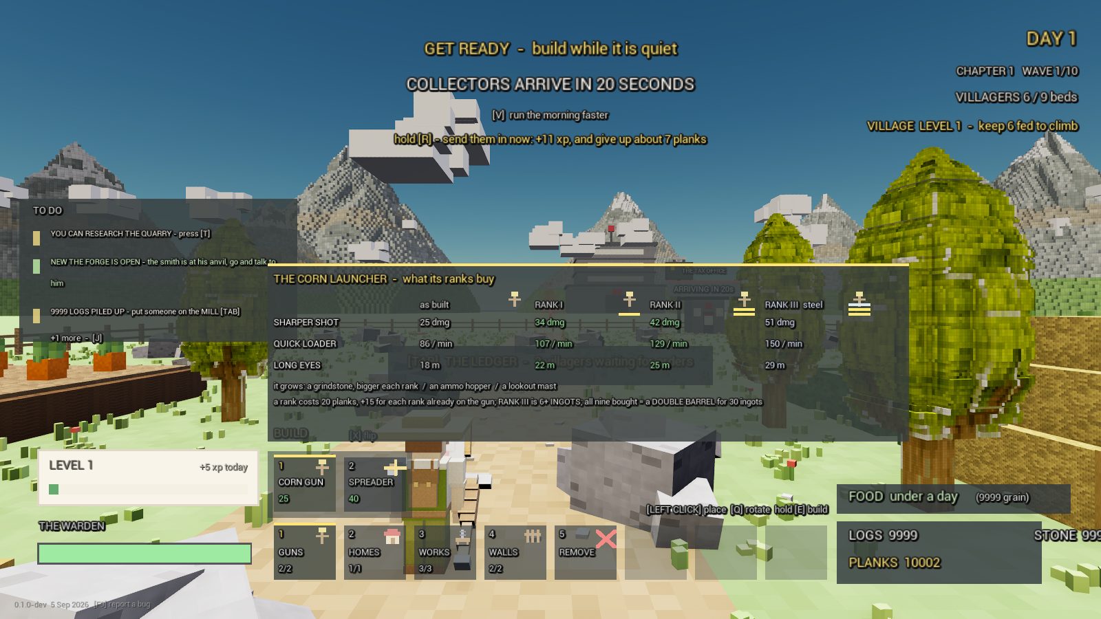 CropCorp screenshot — The rank catalogue over the build shelf
