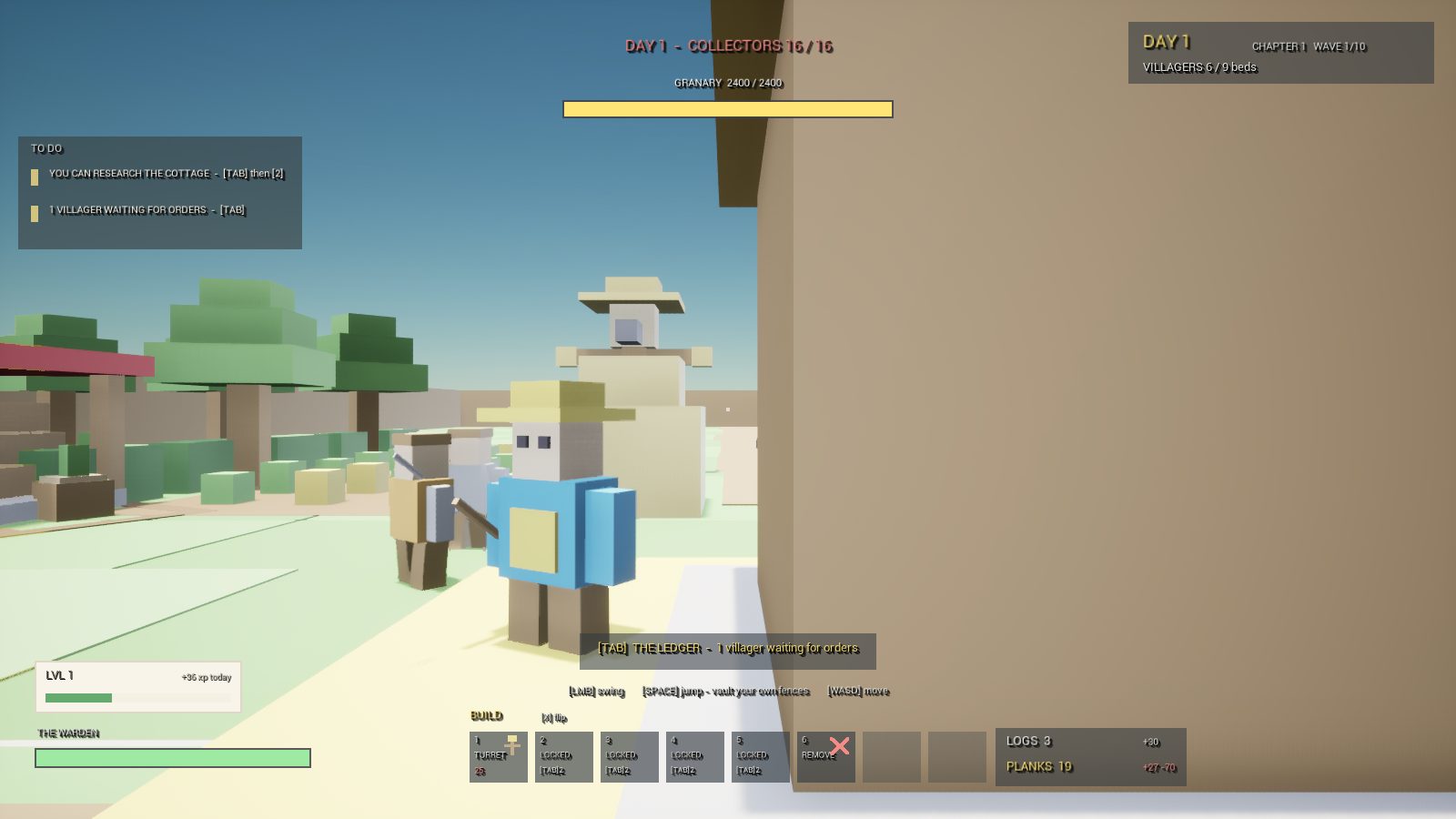 CropCorp screenshot — Day one: five of six slots say LOCKED
