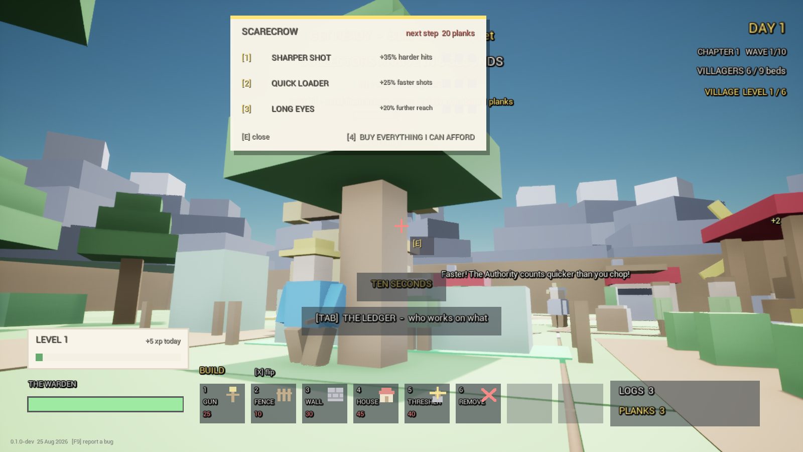 CropCorp screenshot — The gun card, three rows that read