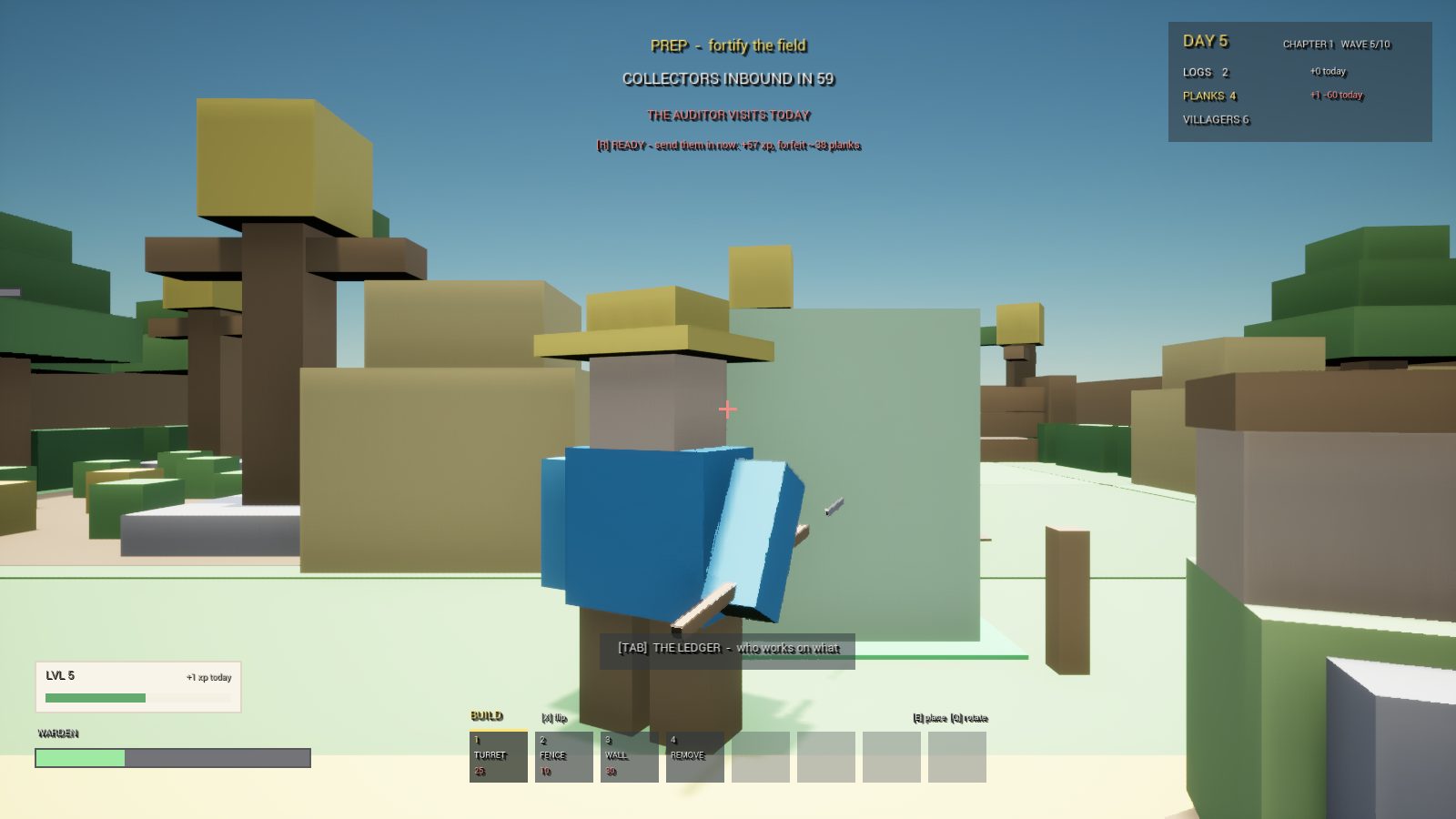 CropCorp screenshot — THE AUDITOR VISITS TODAY, on the morning HUD