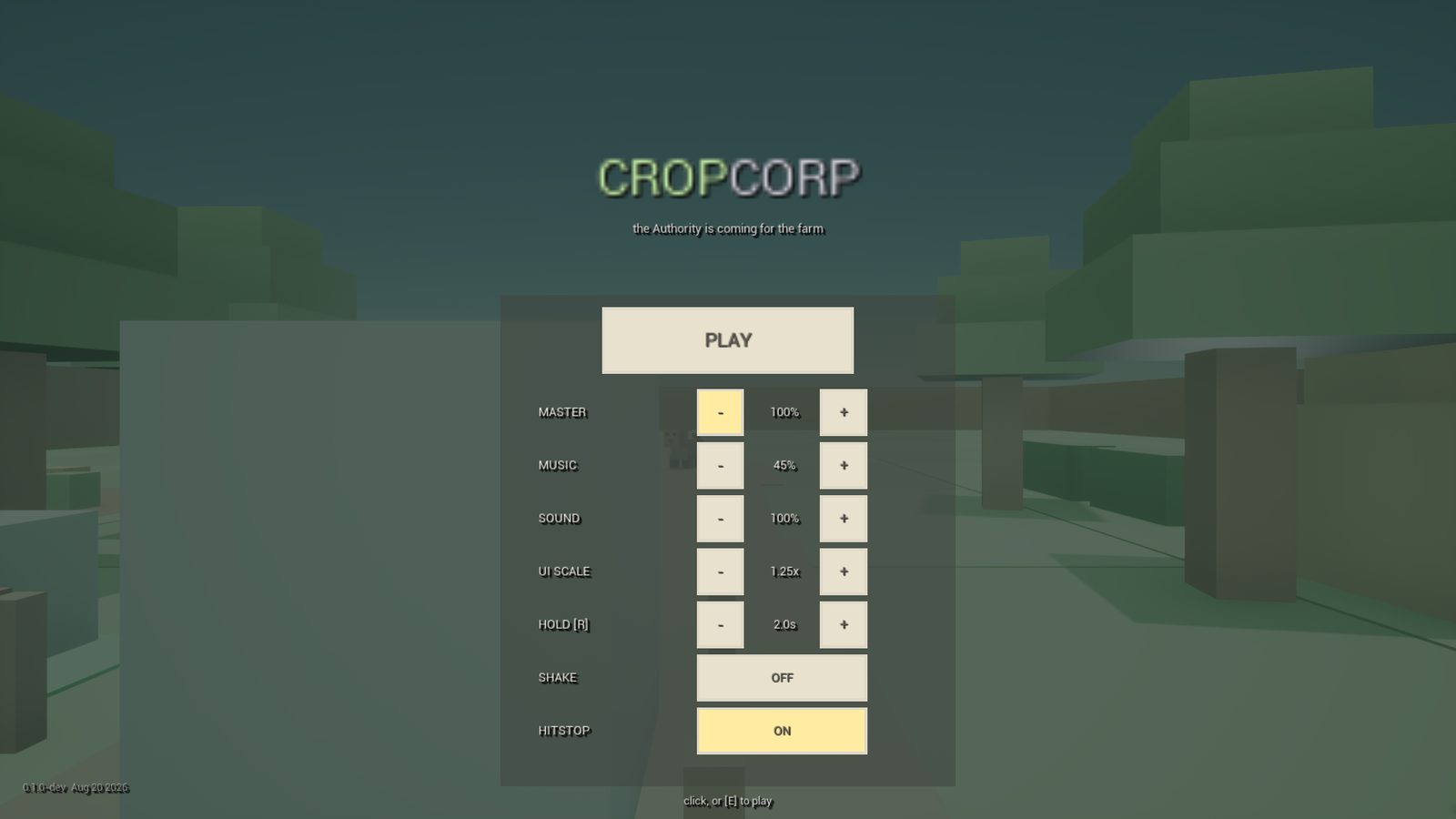 CropCorp screenshot — The build stamps its name now