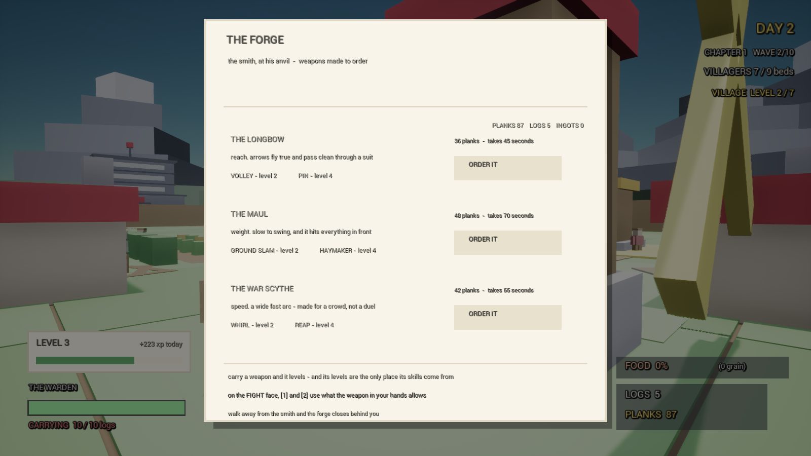 CropCorp screenshot — The forge: one title, nothing off the page