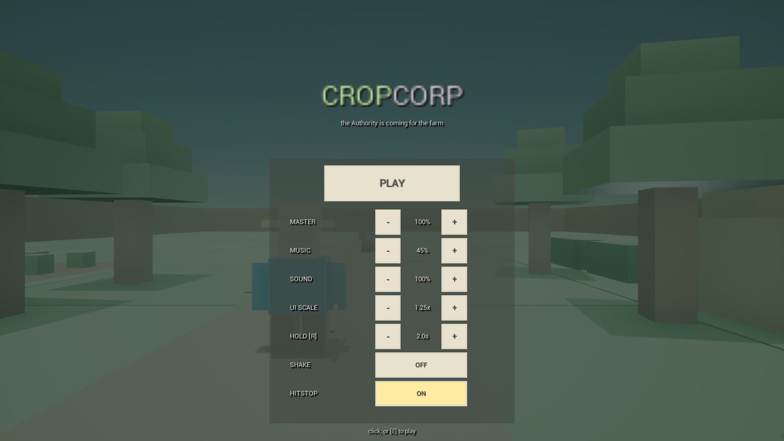 CropCorp screenshot — The UI SCALE stepper, beside the volumes