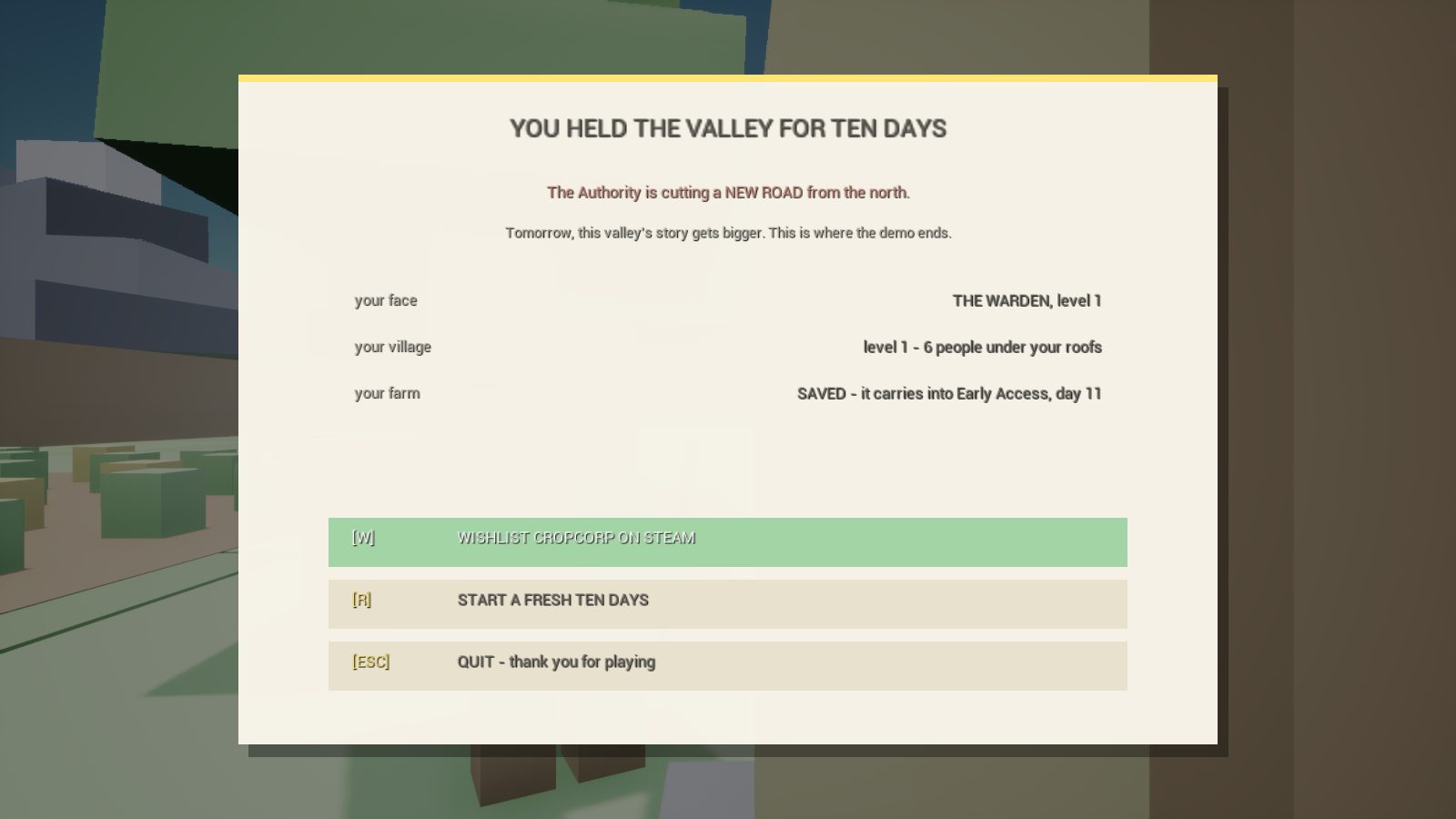 CropCorp screenshot — Ten days held