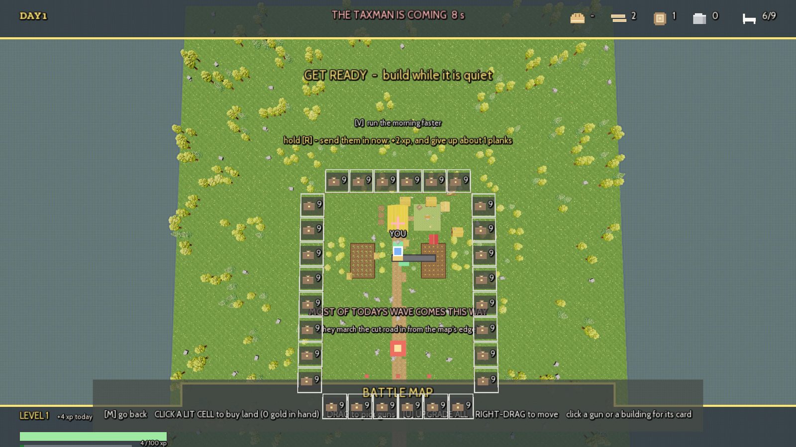 CropCorp screenshot — The battle map at the top of the wheel - the ground past the valley's edge is the slab in question